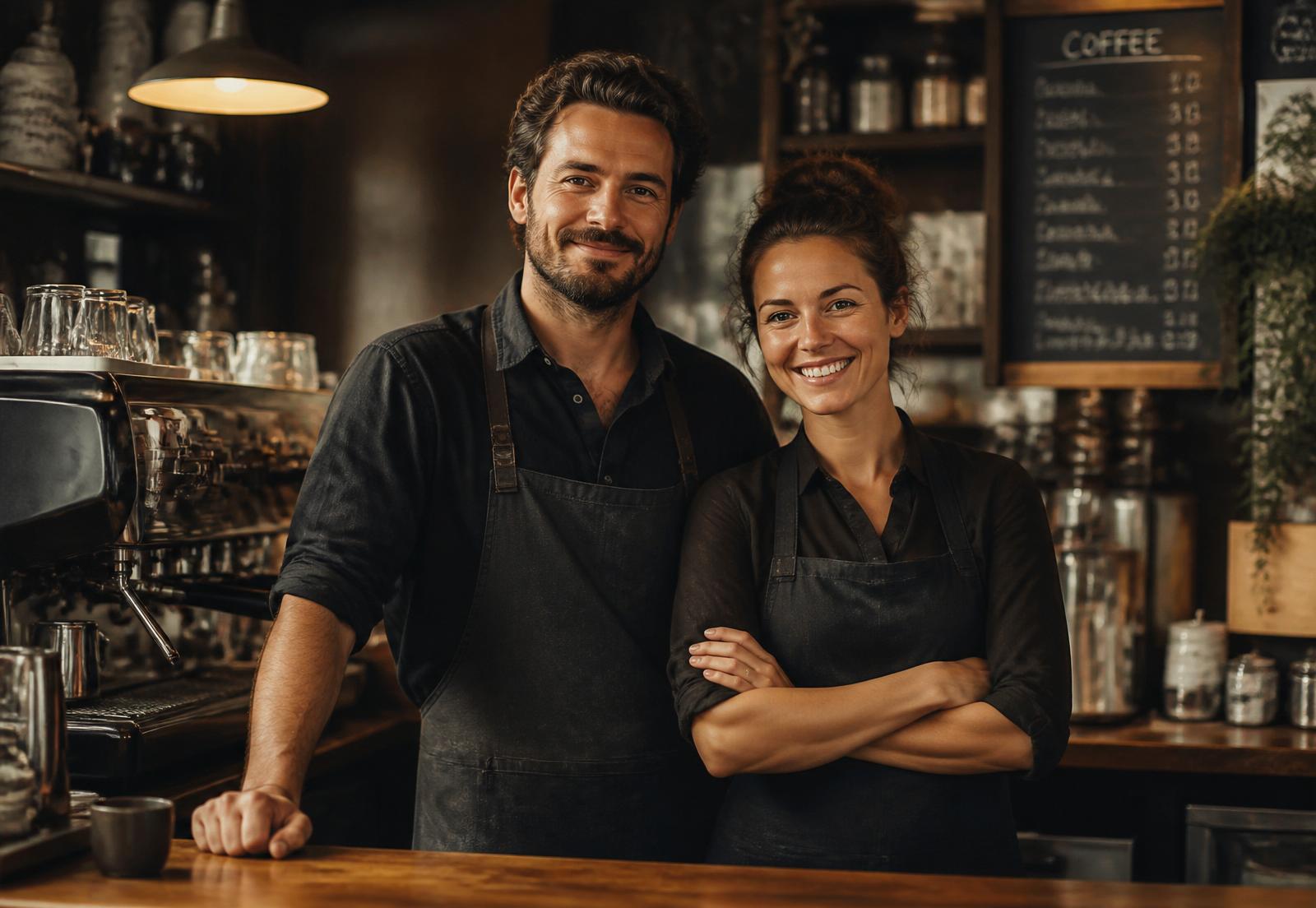 Maya and Julian, founders of Brewtiful Coffee, behind the espresso bar